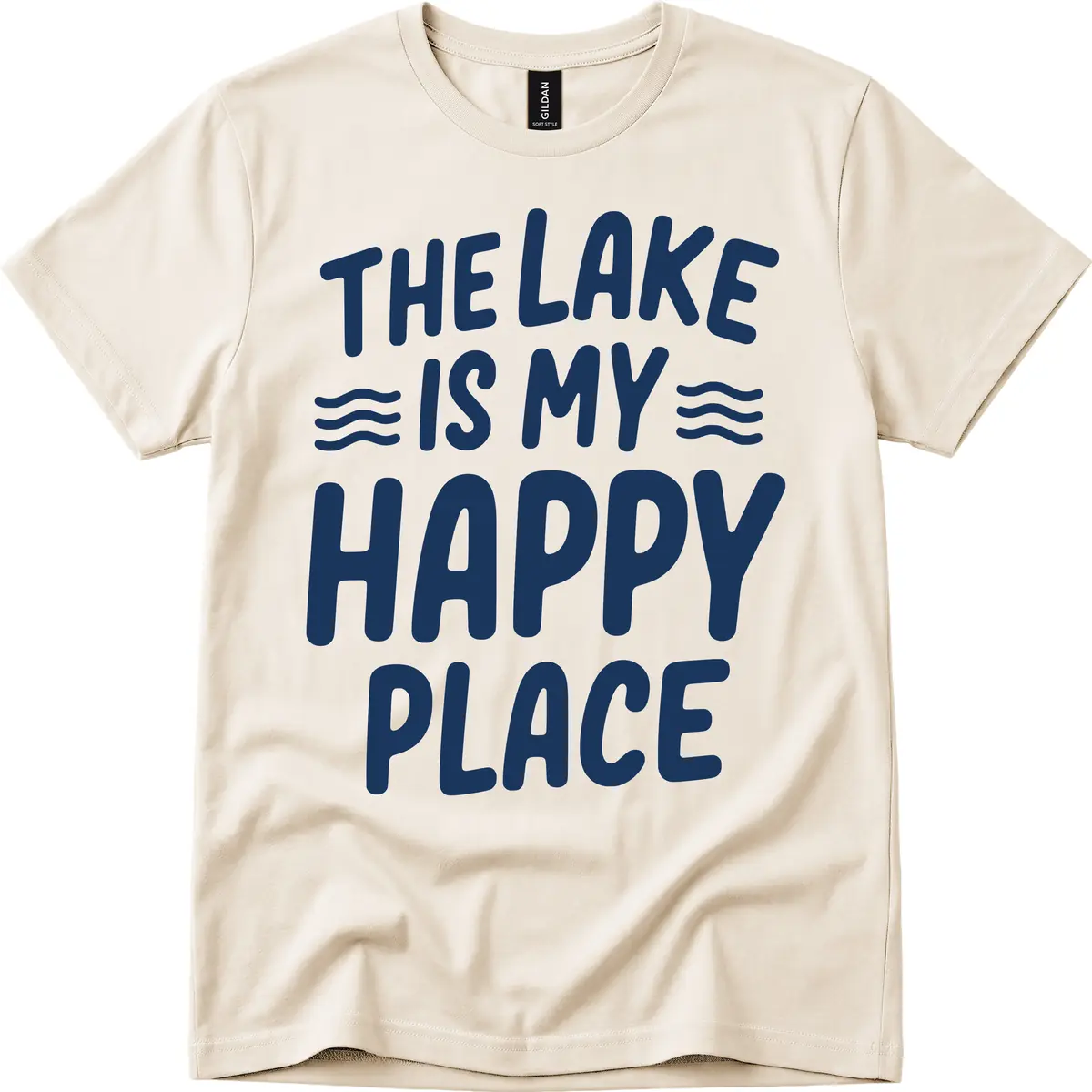 The Lake Is My Happy Place Design T-Shirt in Natural