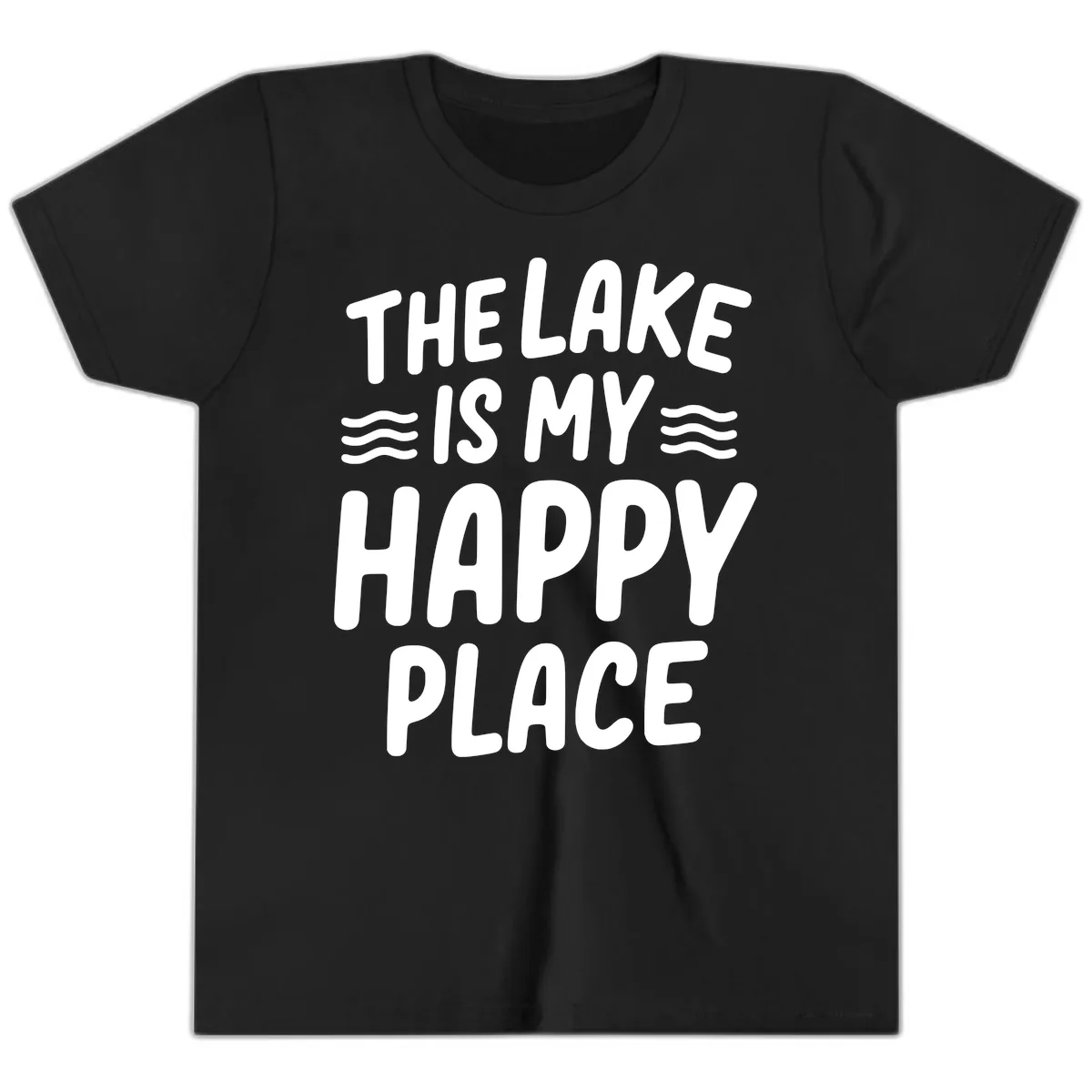 The Lake Is My Happy Place Design Youth T-Shirt in Black