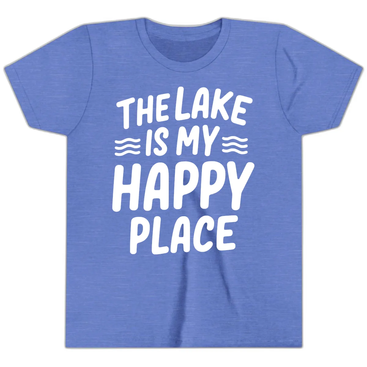 The Lake Is My Happy Place Design Youth T-Shirt in Heather Columbia Blue