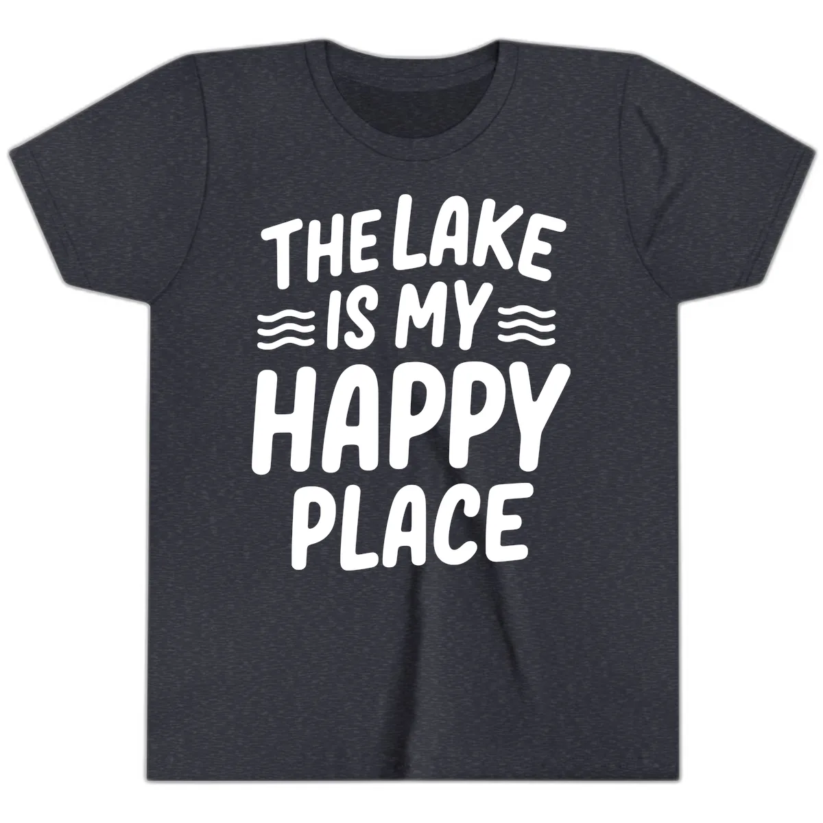 The Lake Is My Happy Place Design Youth T-Shirt in Heather Navy