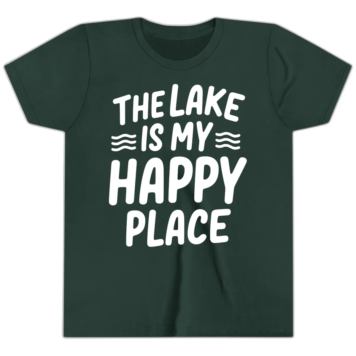 The Lake Is My Happy Place Design Youth T-Shirt in Forest