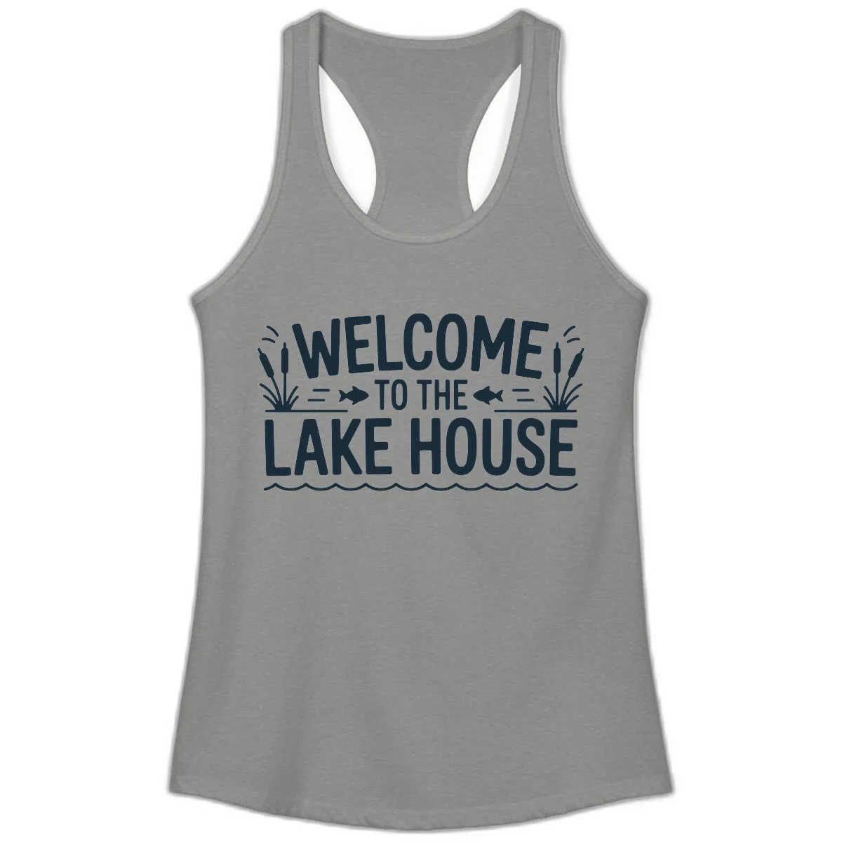 Welcome To The Lake House Ladies Tank in Heather Grey