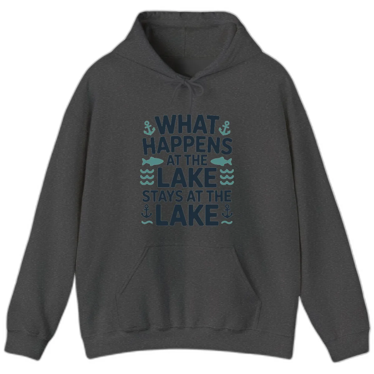 What Happens At The Lake Hoodie in Dark Heather