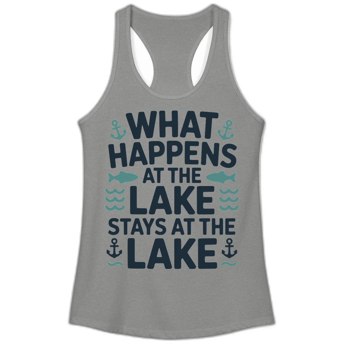 What Happens At The Lake Ladies Tank in Heather Grey