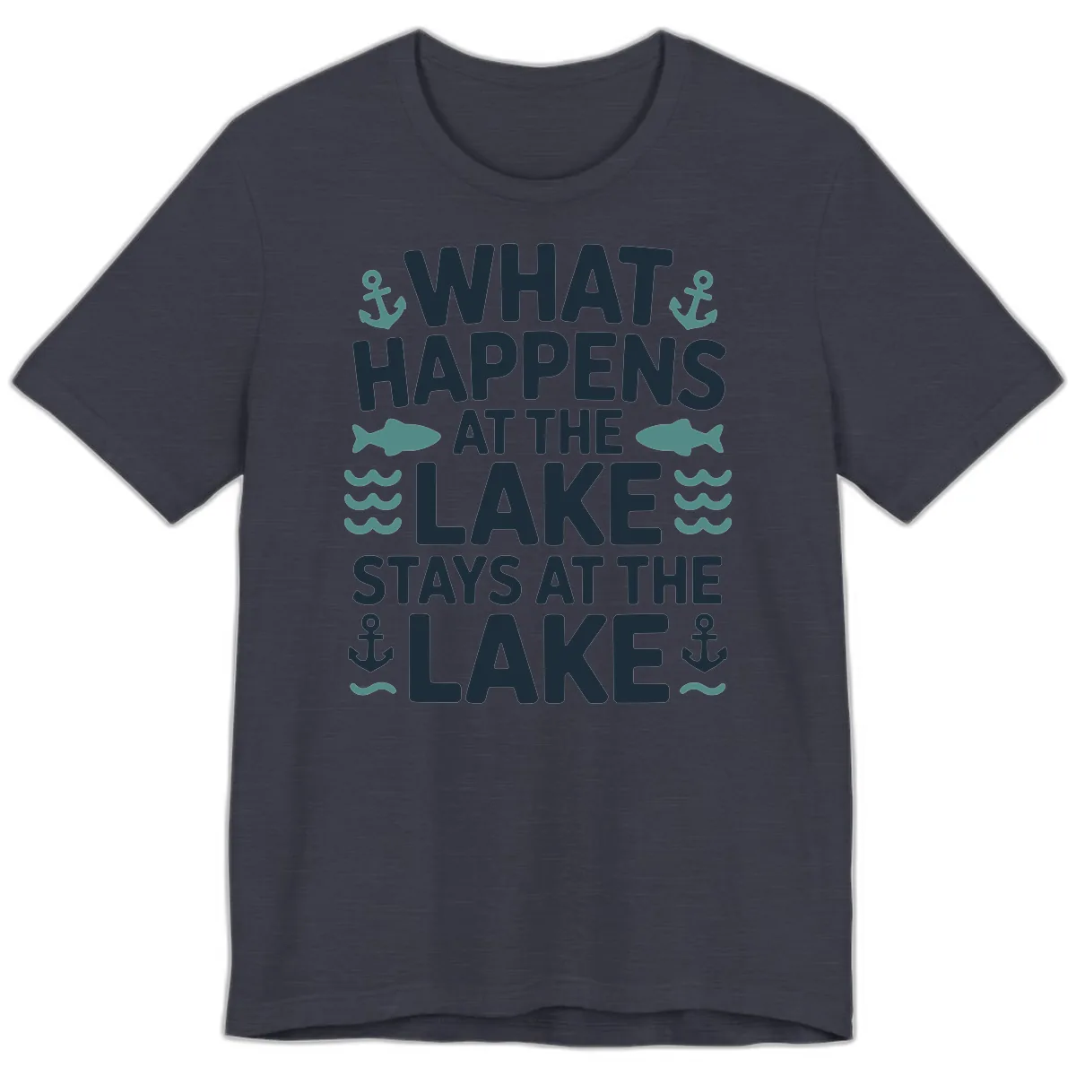 What Happens At The Lake Premium T-Shirt in Heather Midnight Navy