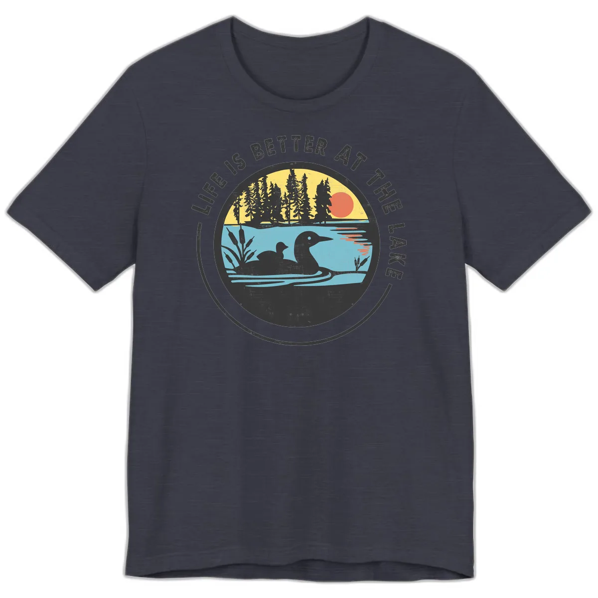 Life Is Better At The Lake Premium T-Shirt in Heather Midnight Navy