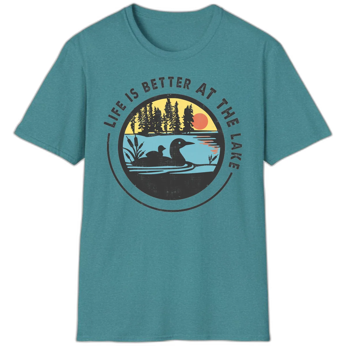 Life Is Better At The Lake T-Shirt in Heather Galapagos Blue