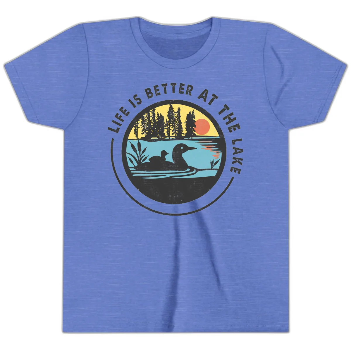 Life Is Better At The Lake Youth T-Shirt in Heather Columbia Blue