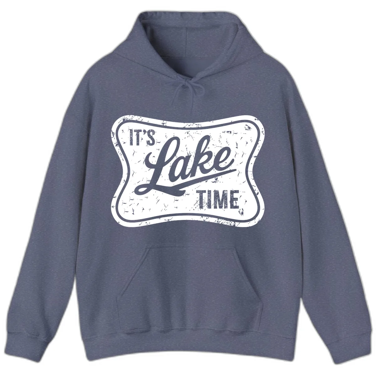 It's Lake Time Retro Sign Hoodie in Heather Navy