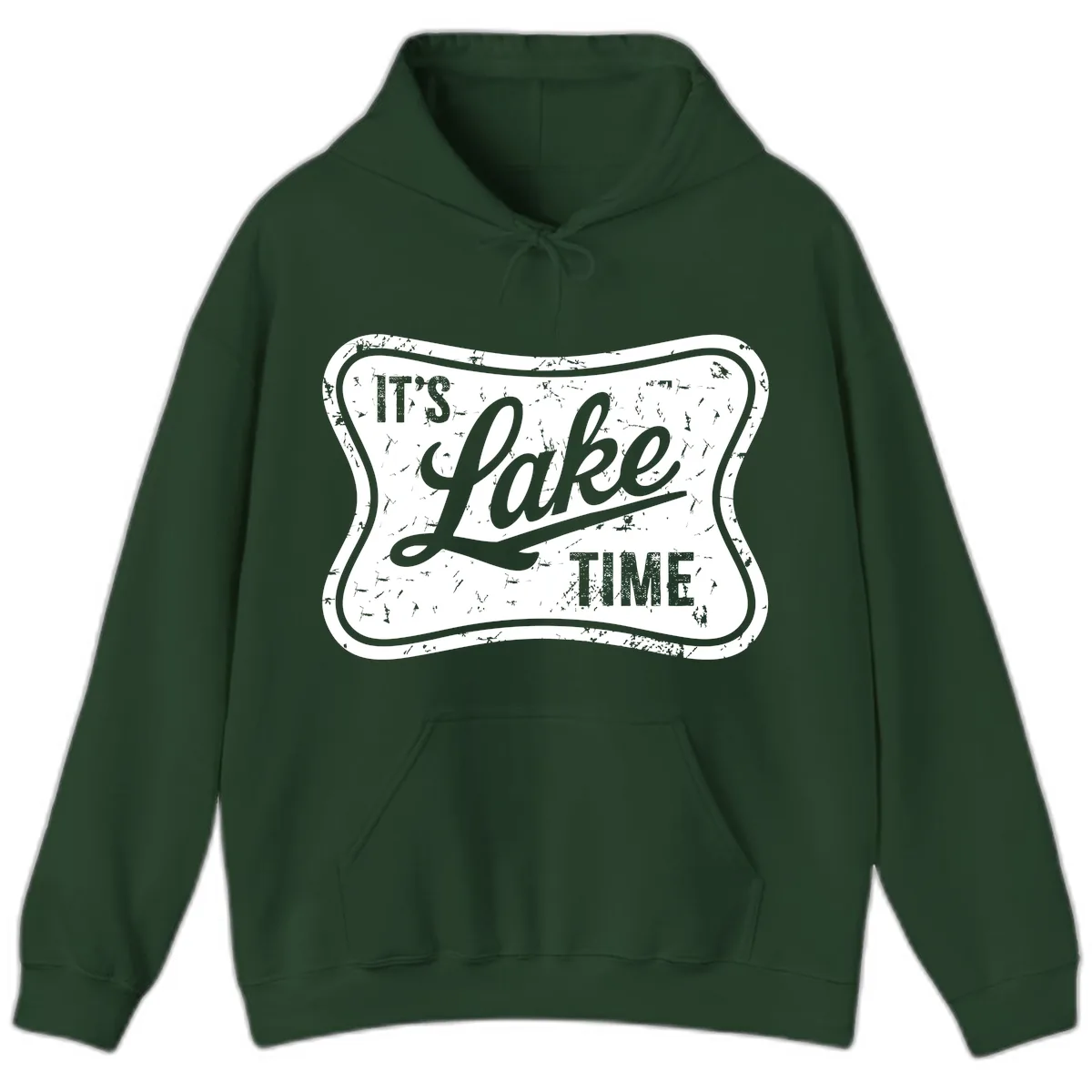 It's Lake Time Retro Sign Hoodie in Forest Green