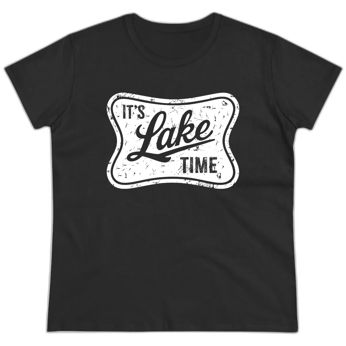 It's Lake Time Retro Sign Ladies Tee in Black