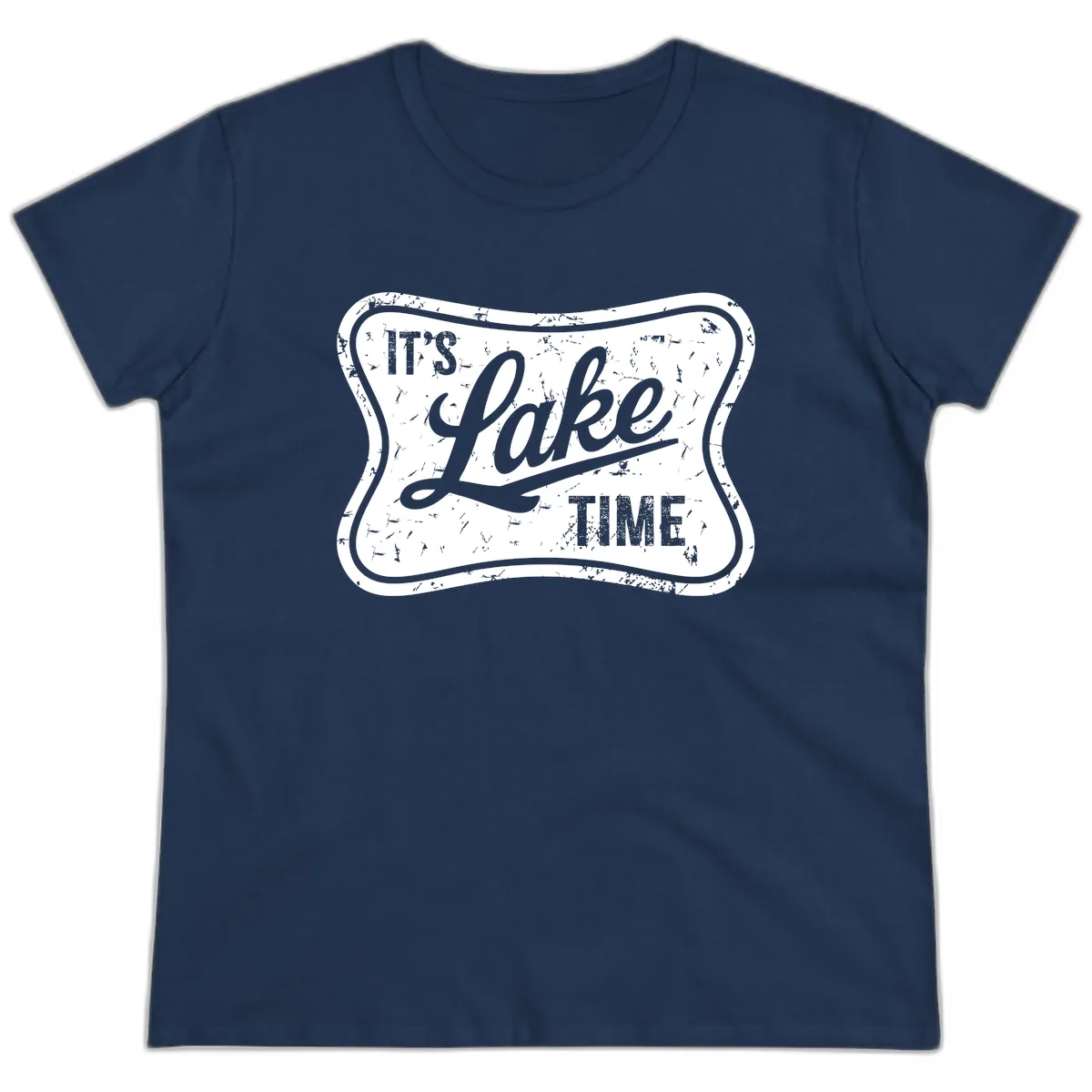It's Lake Time Retro Sign Ladies Tee in Navy
