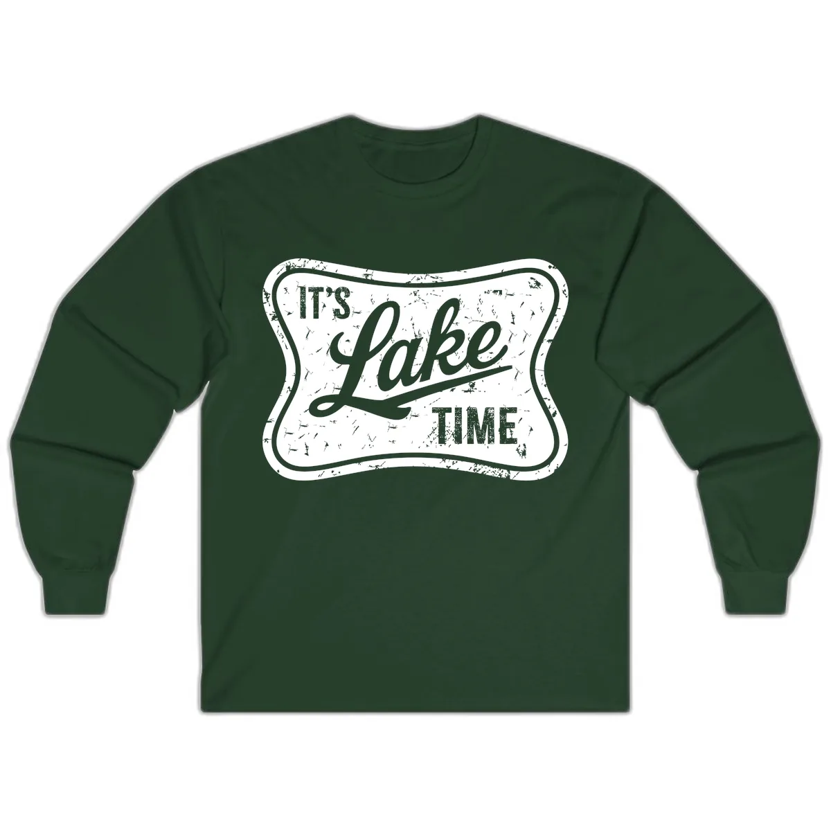 It's Lake Time Retro Sign Long Sleeve in Forest Green
