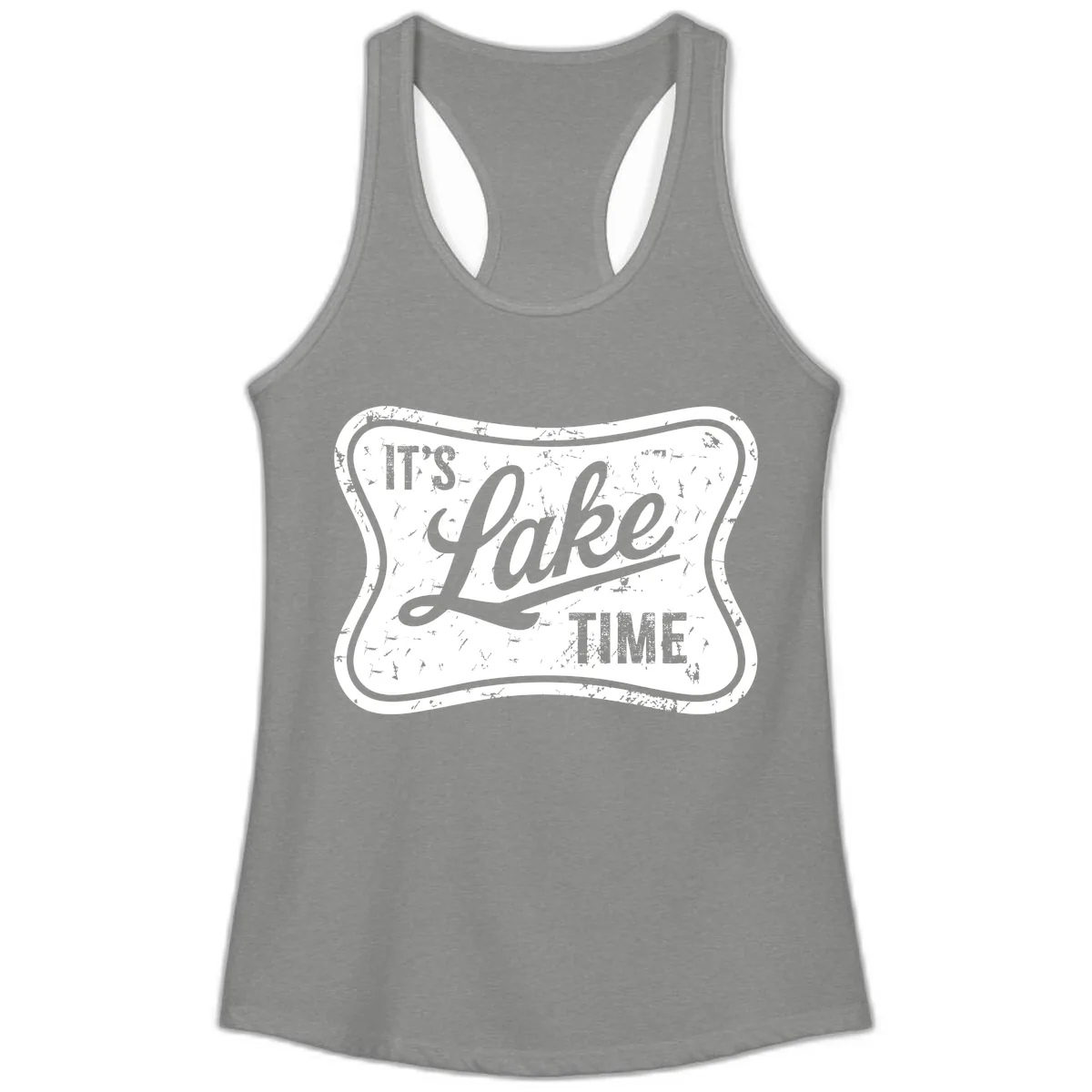 It's Lake Time Retro Sign Ladies Tank in Heather Grey
