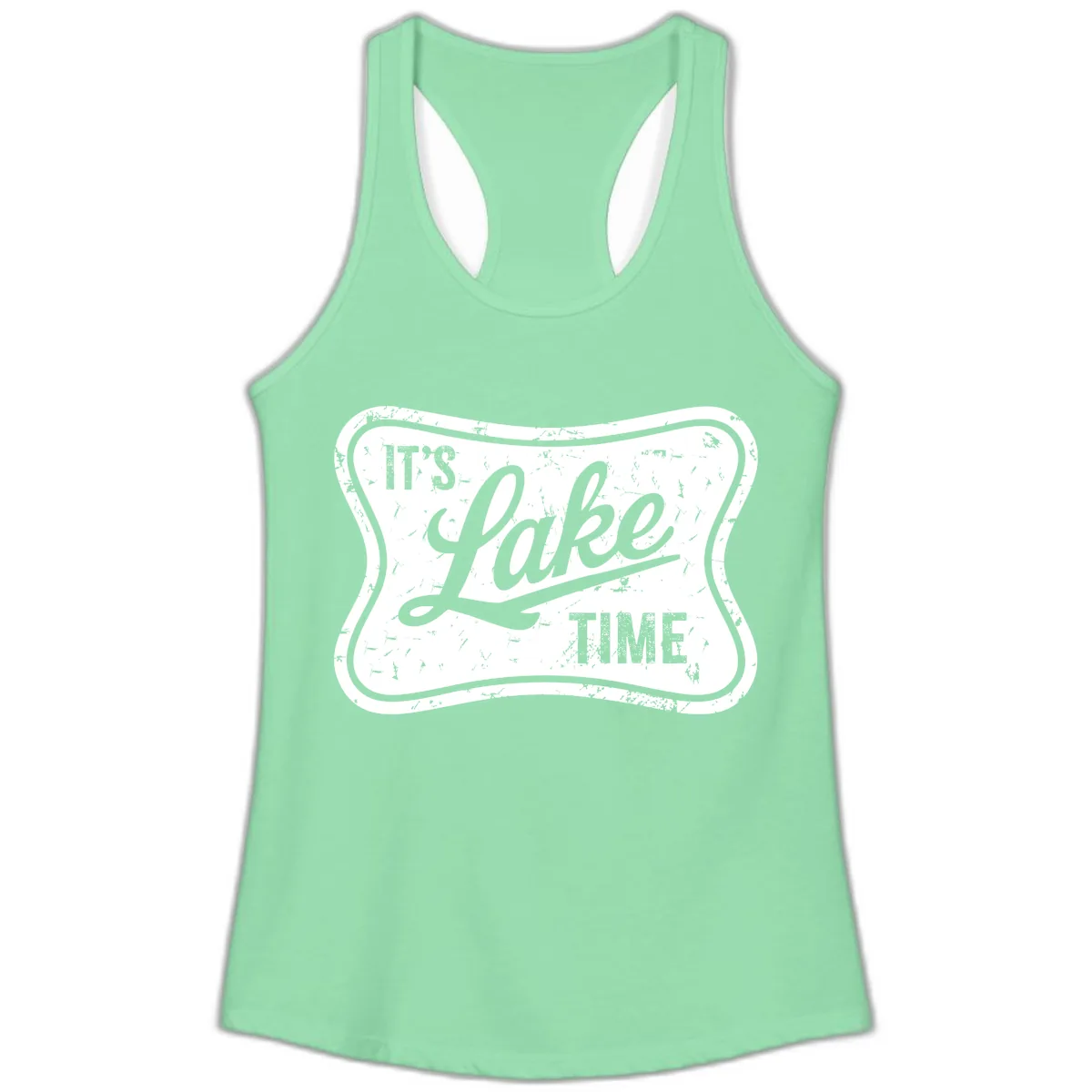 It's Lake Time Retro Sign Ladies Tank in Solid Mint