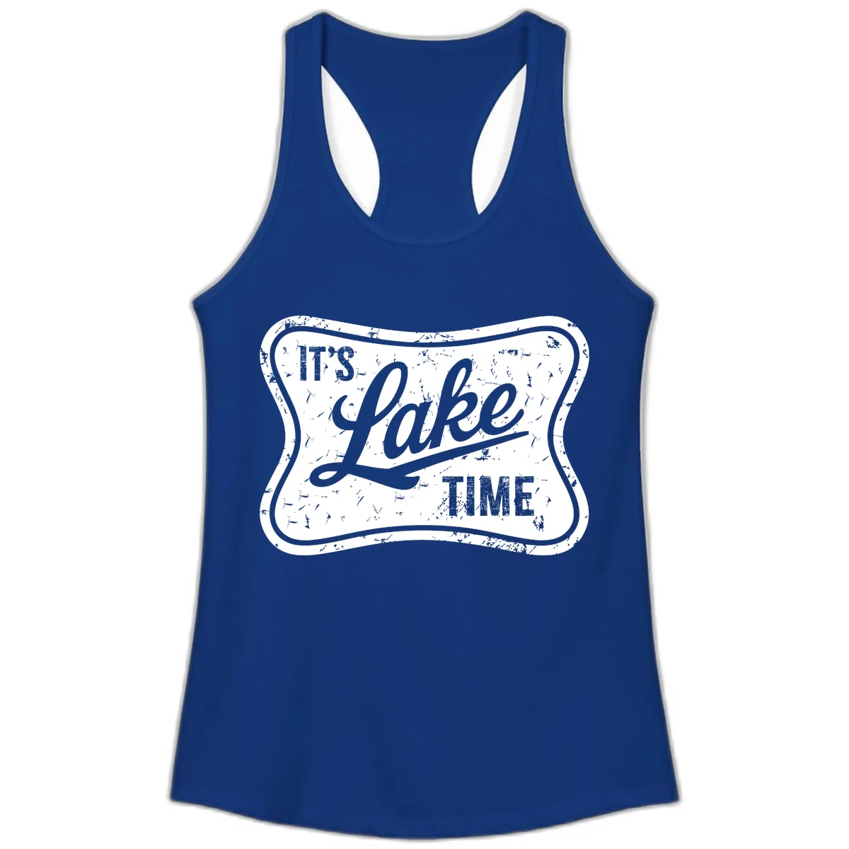 It's Lake Time Retro Sign Ladies Tank in Solid Royal