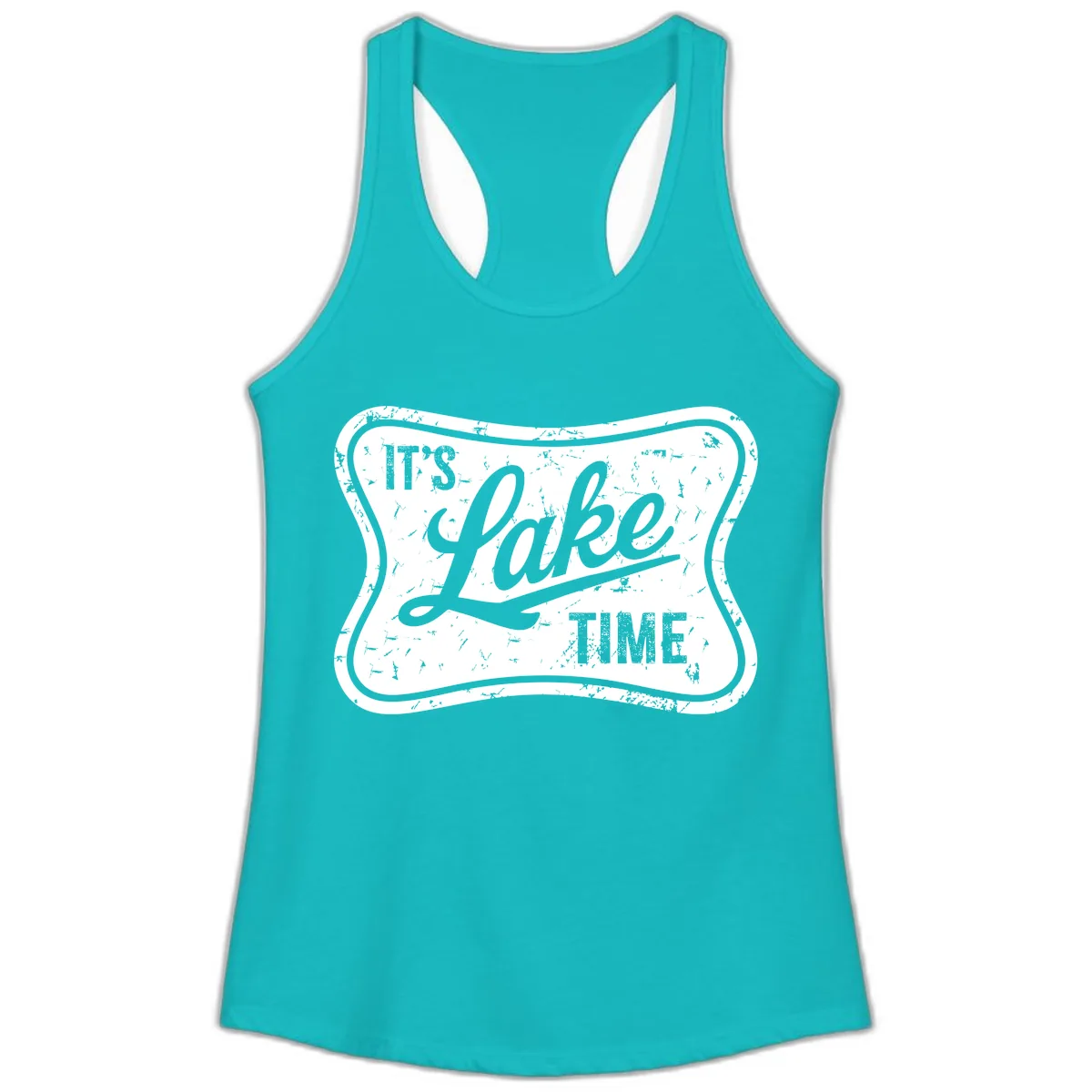 It's Lake Time Retro Sign Ladies Tank in Tahiti Blue