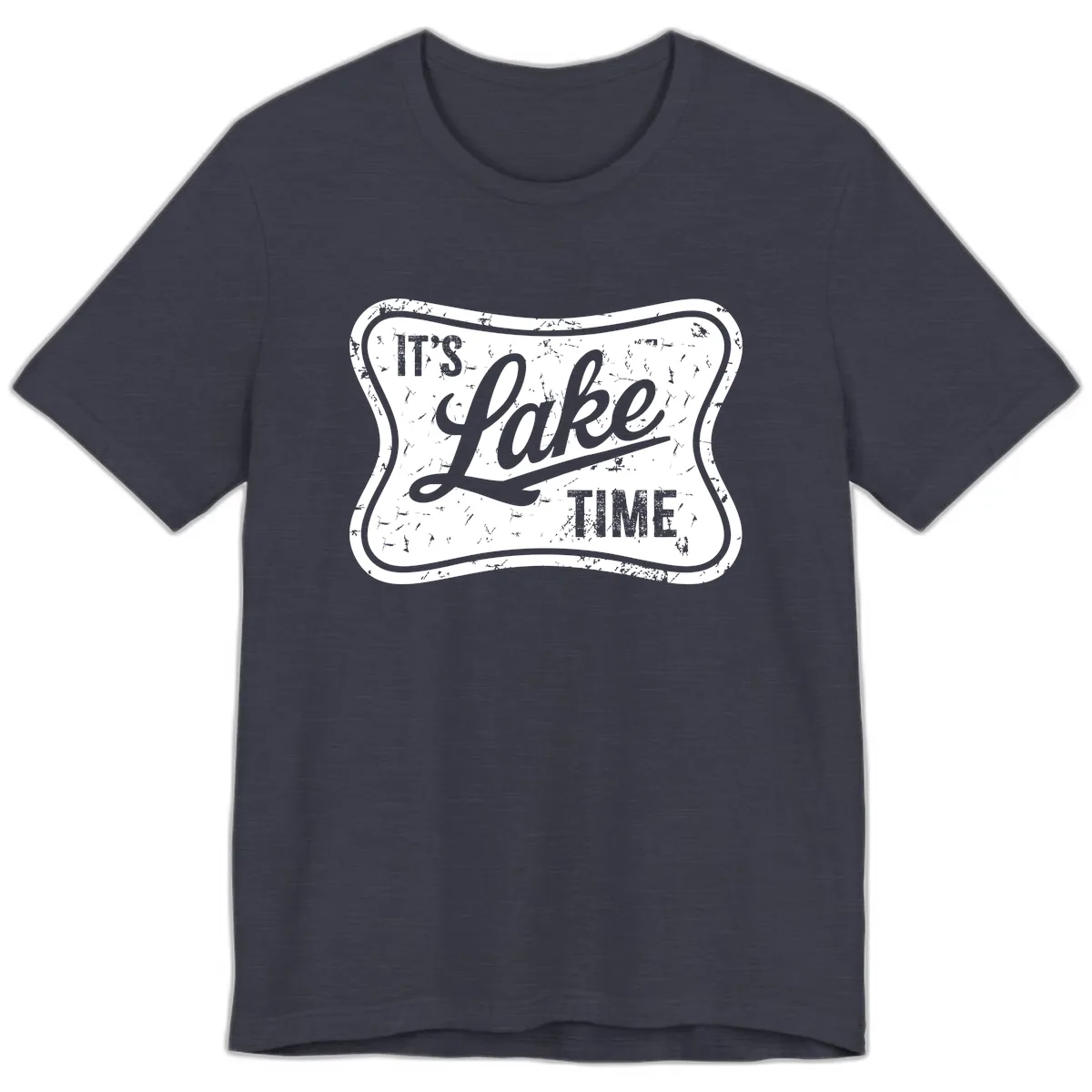 It's Lake Time Retro Sign Premium T-Shirt in Heather Midnight Navy