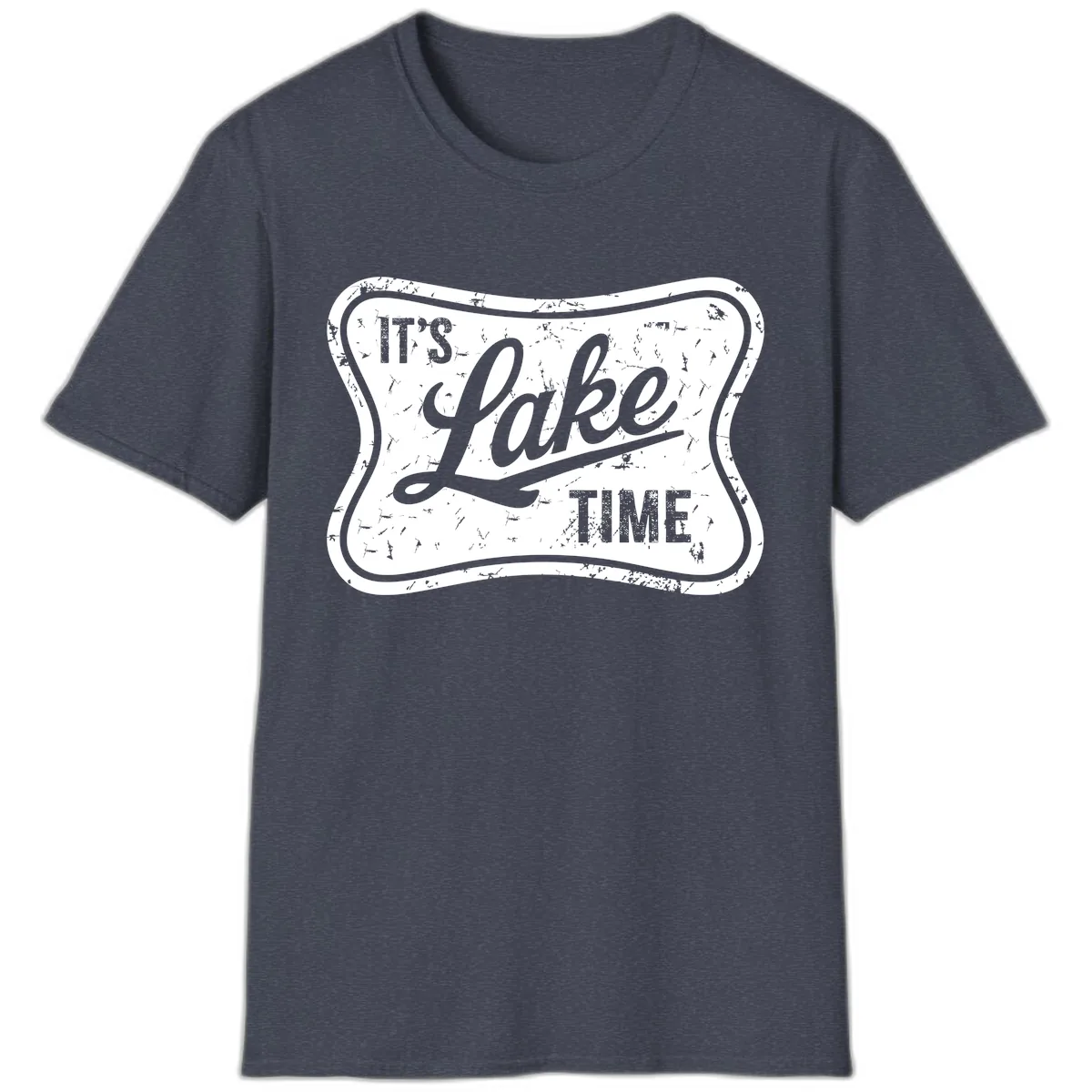 It's Lake Time Retro Sign T-Shirt in Heather Navy