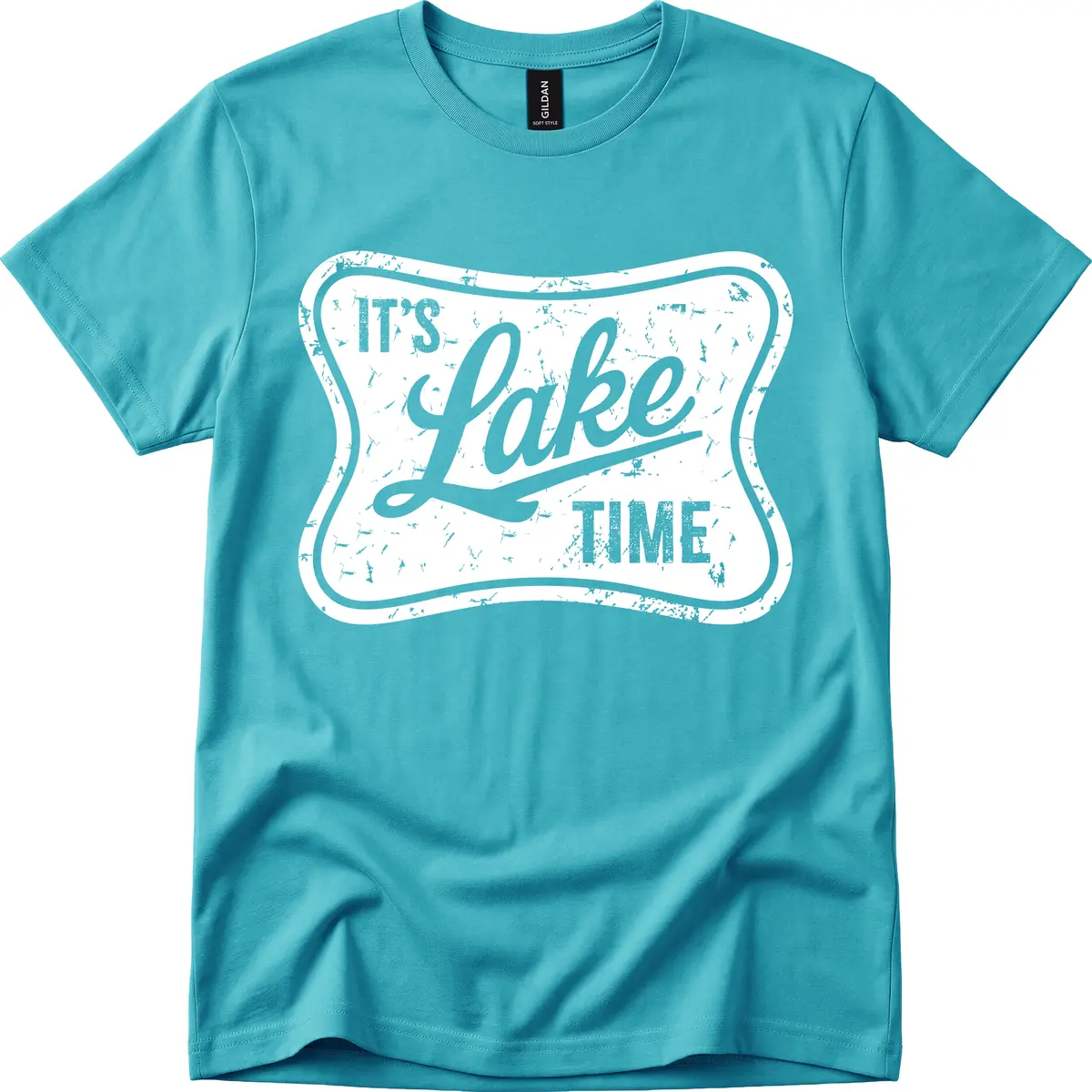 It's Lake Time Retro Sign T-Shirt in Tropical Blue