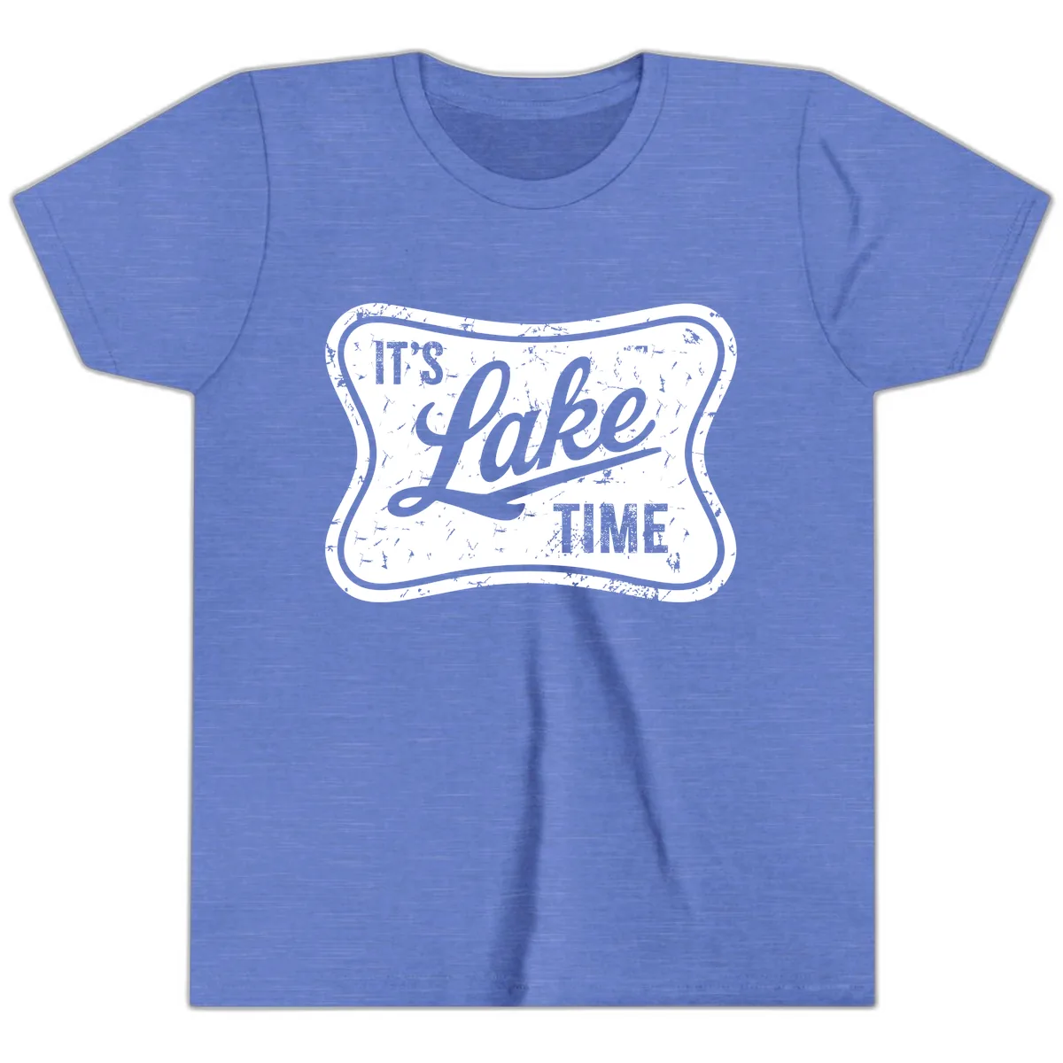 It's Lake Time Retro Sign Youth T-Shirt in Heather Columbia Blue