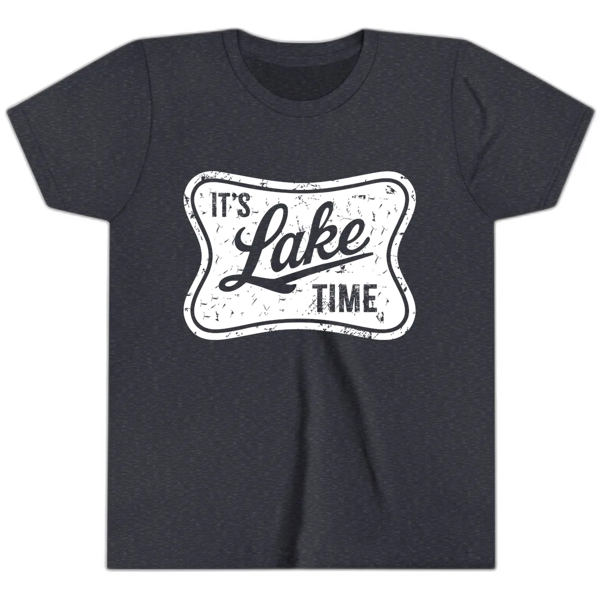 It's Lake Time Retro Sign Youth T-Shirt in Heather Navy