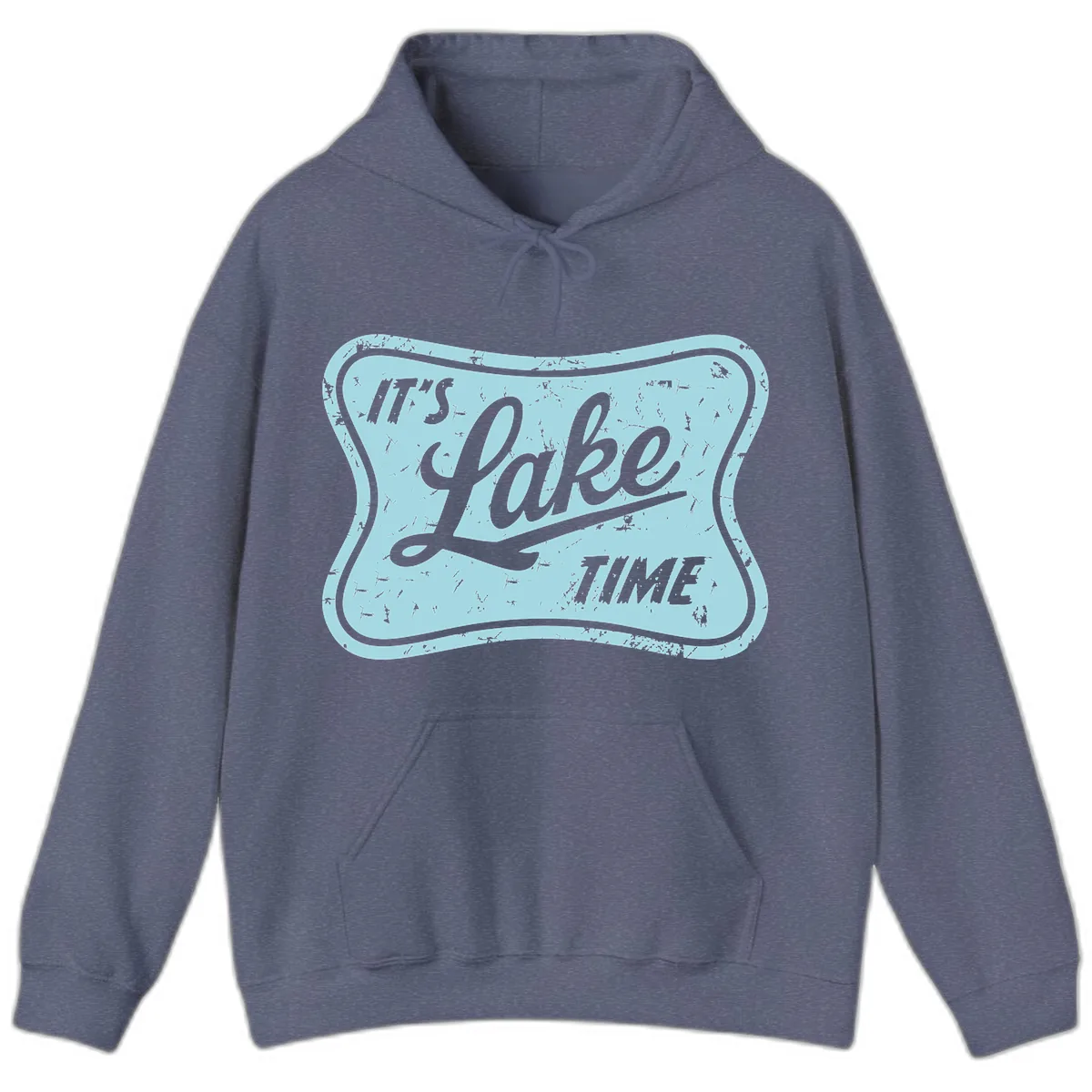 It's Lake Time Vintage Sign Hoodie in Heather Navy