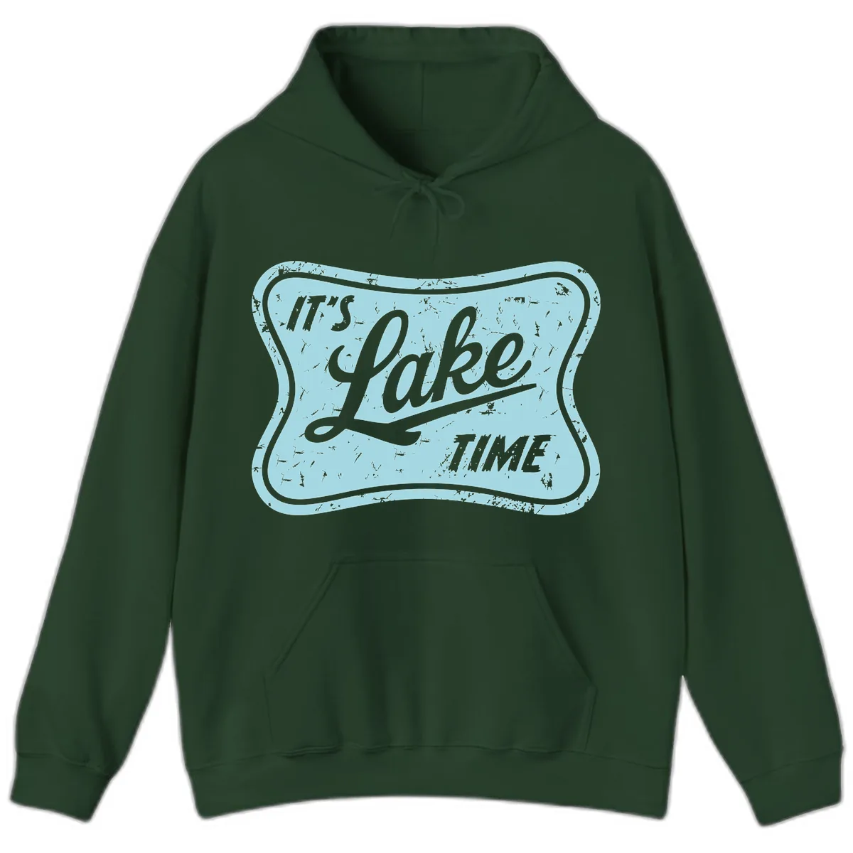It's Lake Time Vintage Sign Hoodie in Forest Green