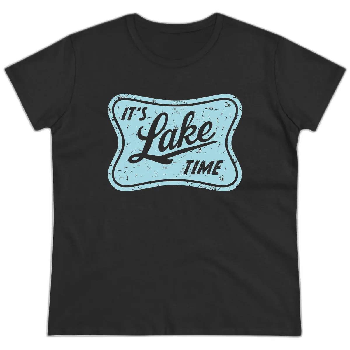 It's Lake Time Vintage Sign Ladies Tee in Black