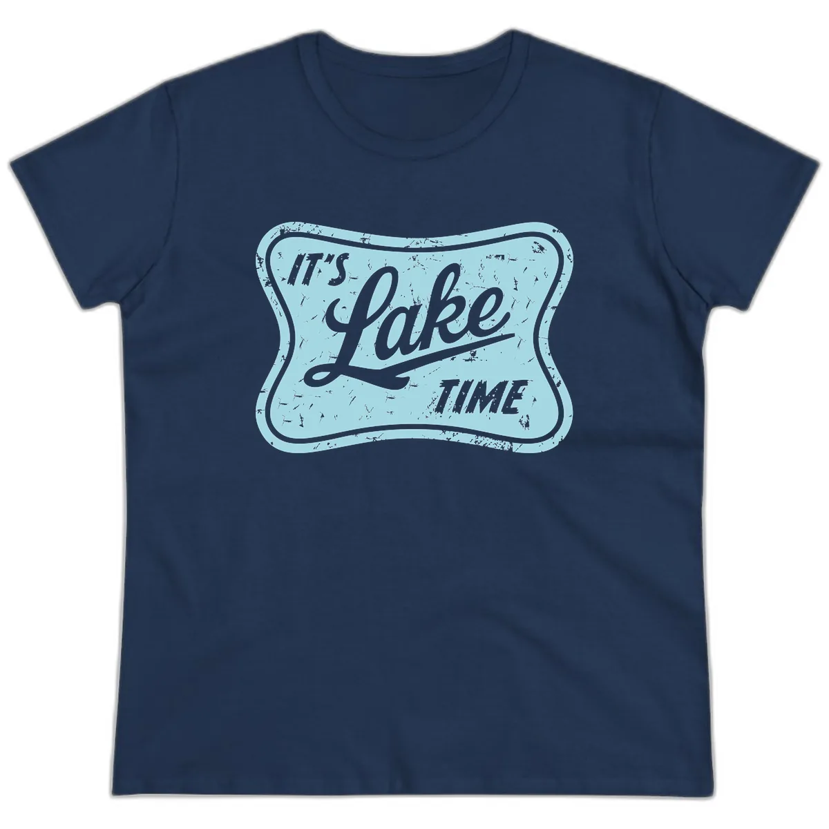 It's Lake Time Vintage Sign Ladies Tee in Navy