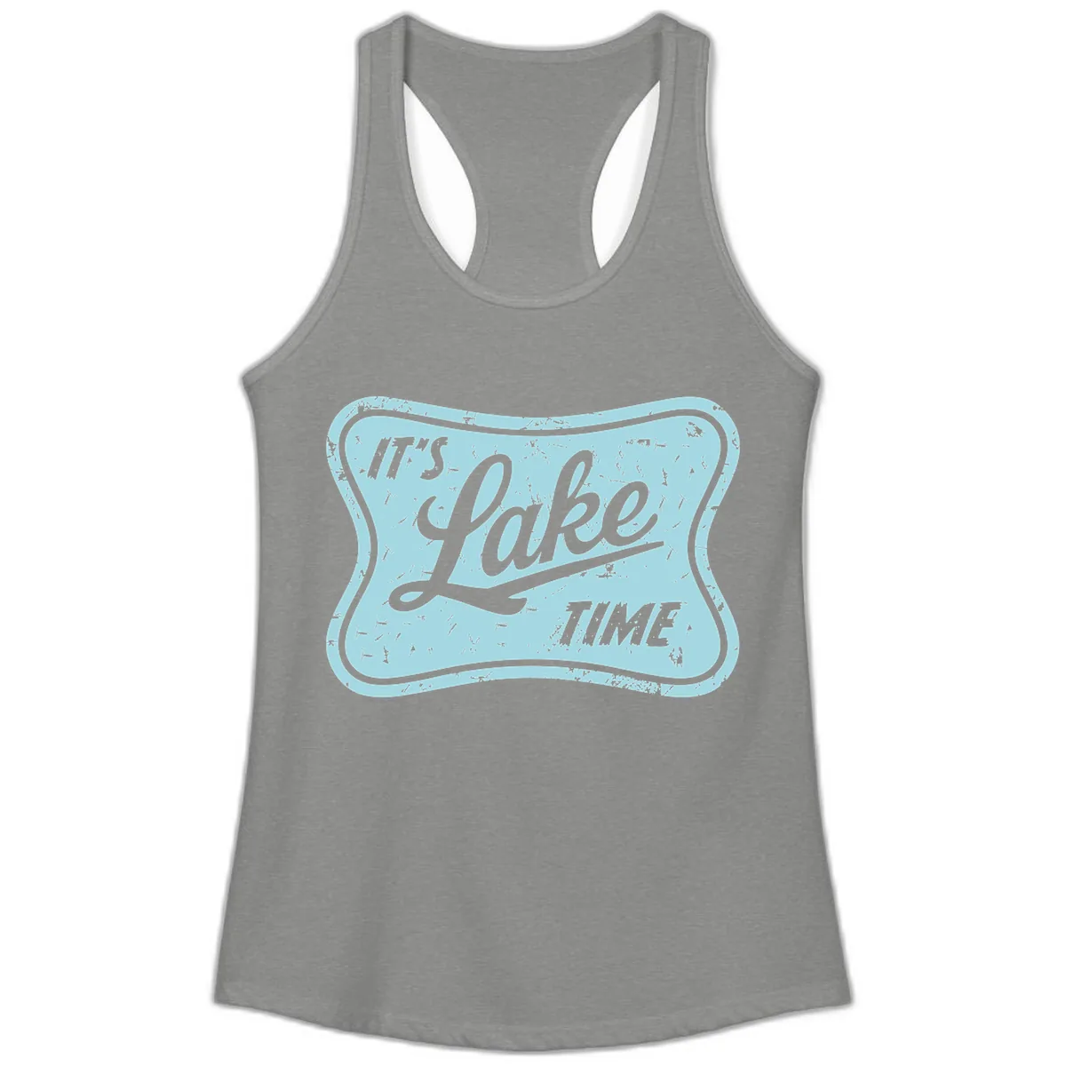 It's Lake Time Vintage Sign Ladies Tank in Heather Grey