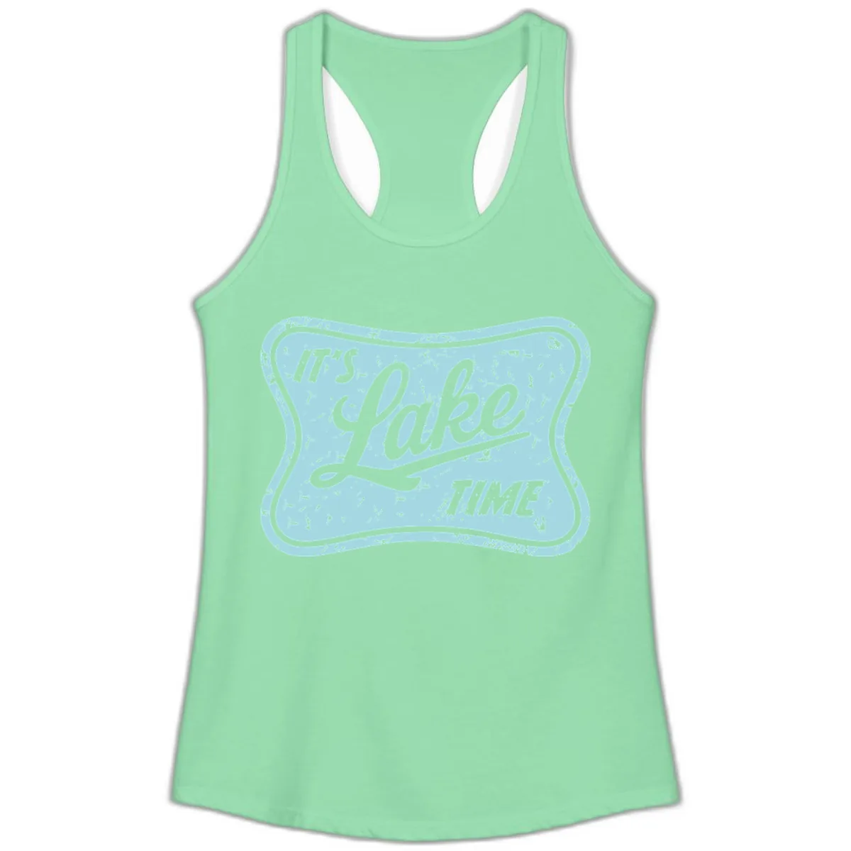 It's Lake Time Vintage Sign Ladies Tank in Solid Mint