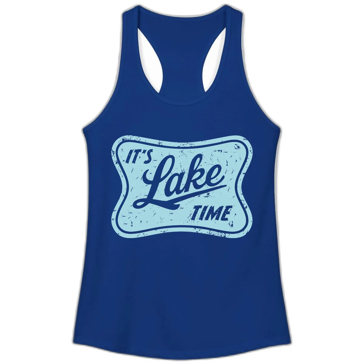 It's Lake Time Vintage Sign Ladies Tank in Solid Royal
