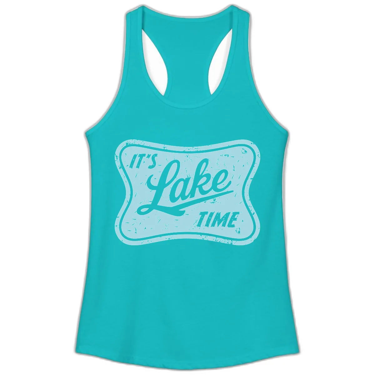 It's Lake Time Vintage Sign Ladies Tank in Tahiti Blue
