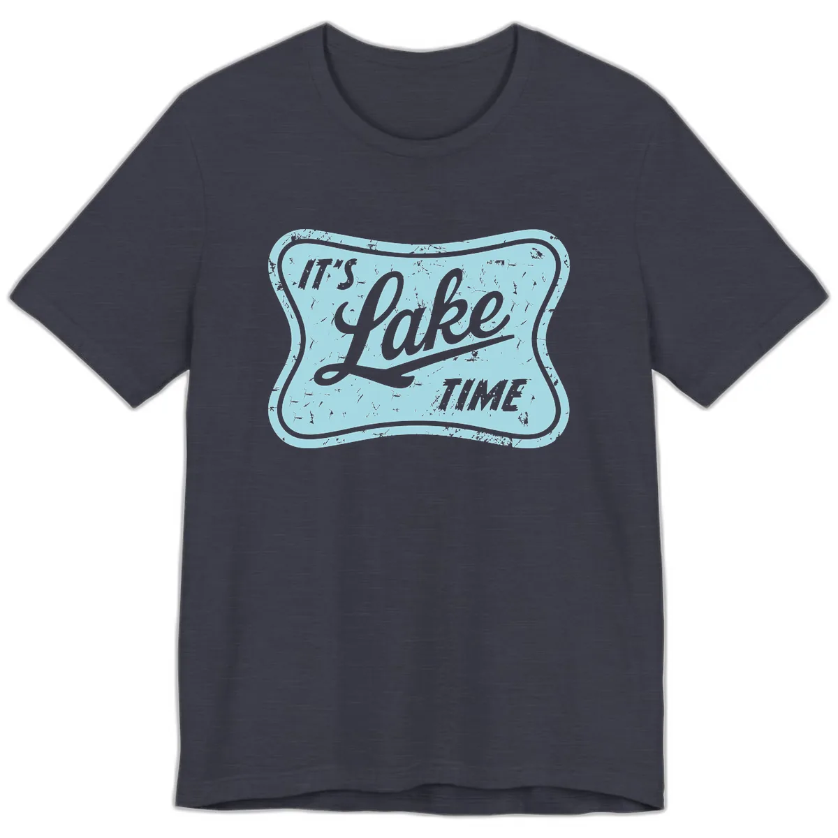 It's Lake Time Vintage Sign Premium T-Shirt in Heather Midnight Navy