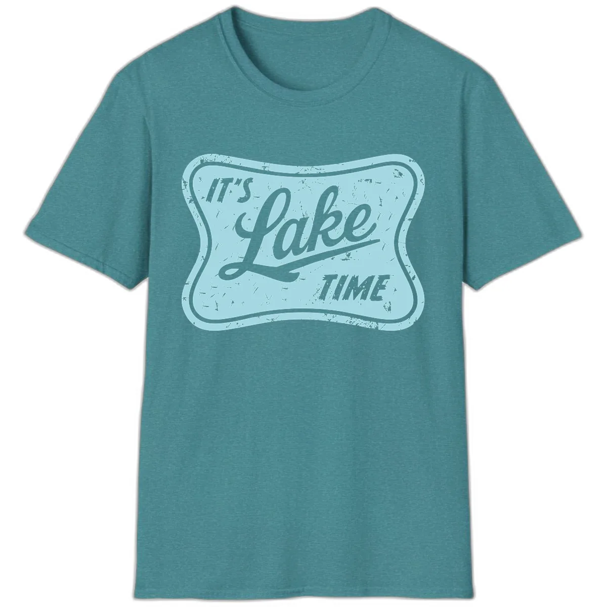 It's Lake Time Vintage Sign T-Shirt in Heather Galapagos Blue