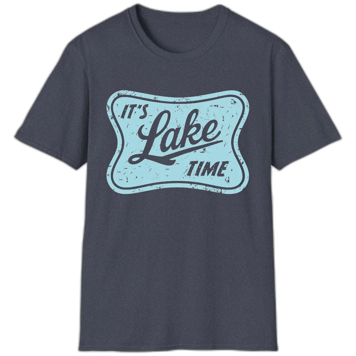 It's Lake Time Vintage Sign T-Shirt in Heather Navy
