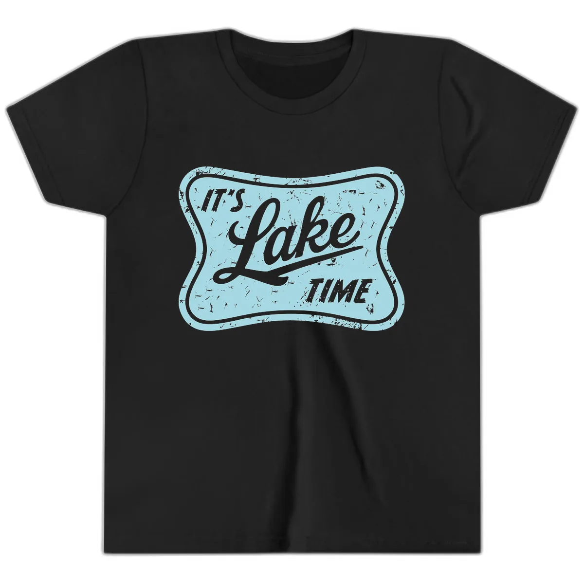 It's Lake Time Vintage Sign Youth T-Shirt in Black