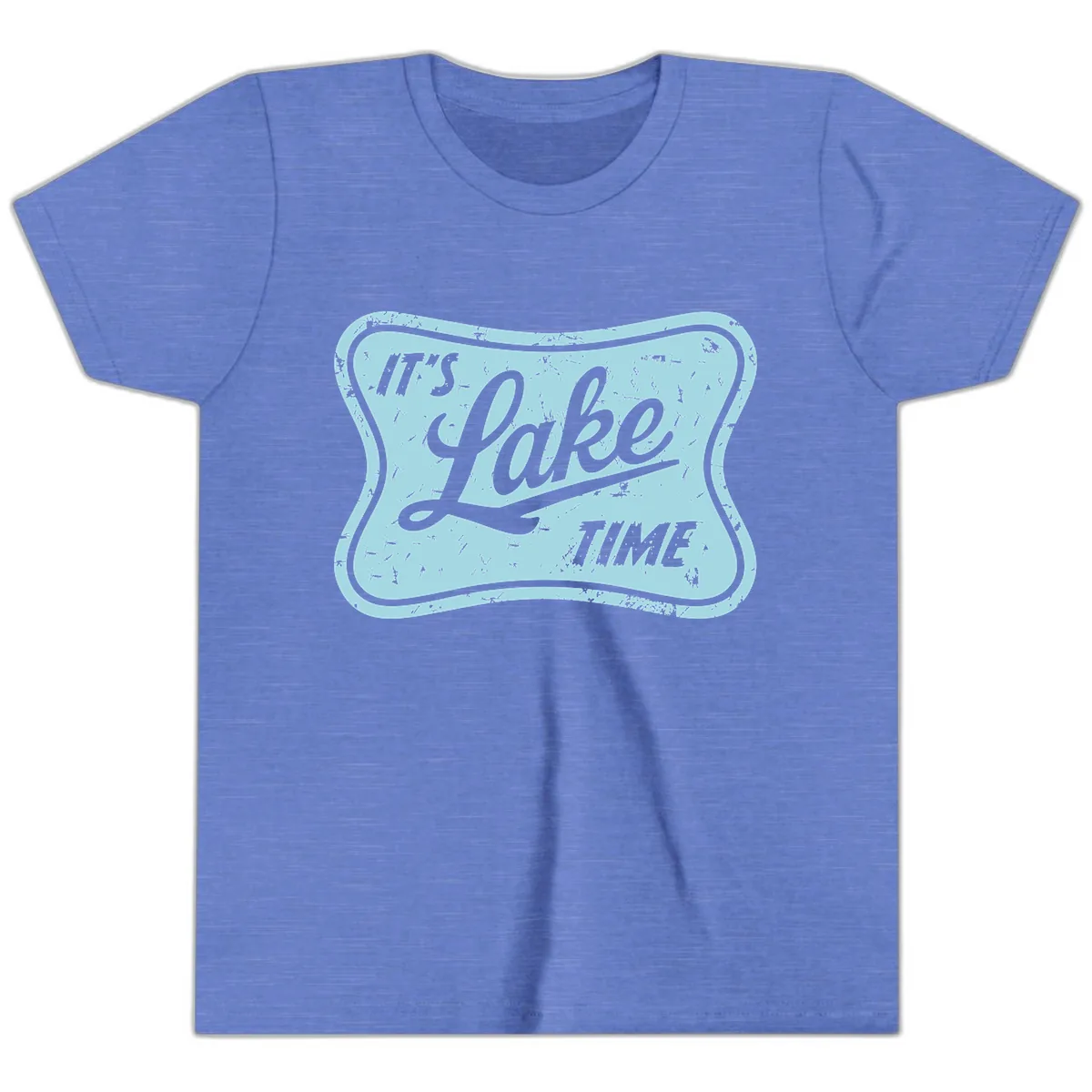 It's Lake Time Vintage Sign Youth T-Shirt in Heather Columbia Blue