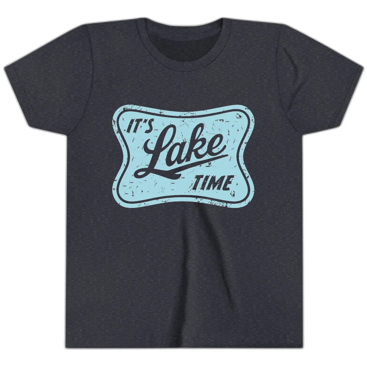 It's Lake Time Vintage Sign Youth T-Shirt in Heather Navy