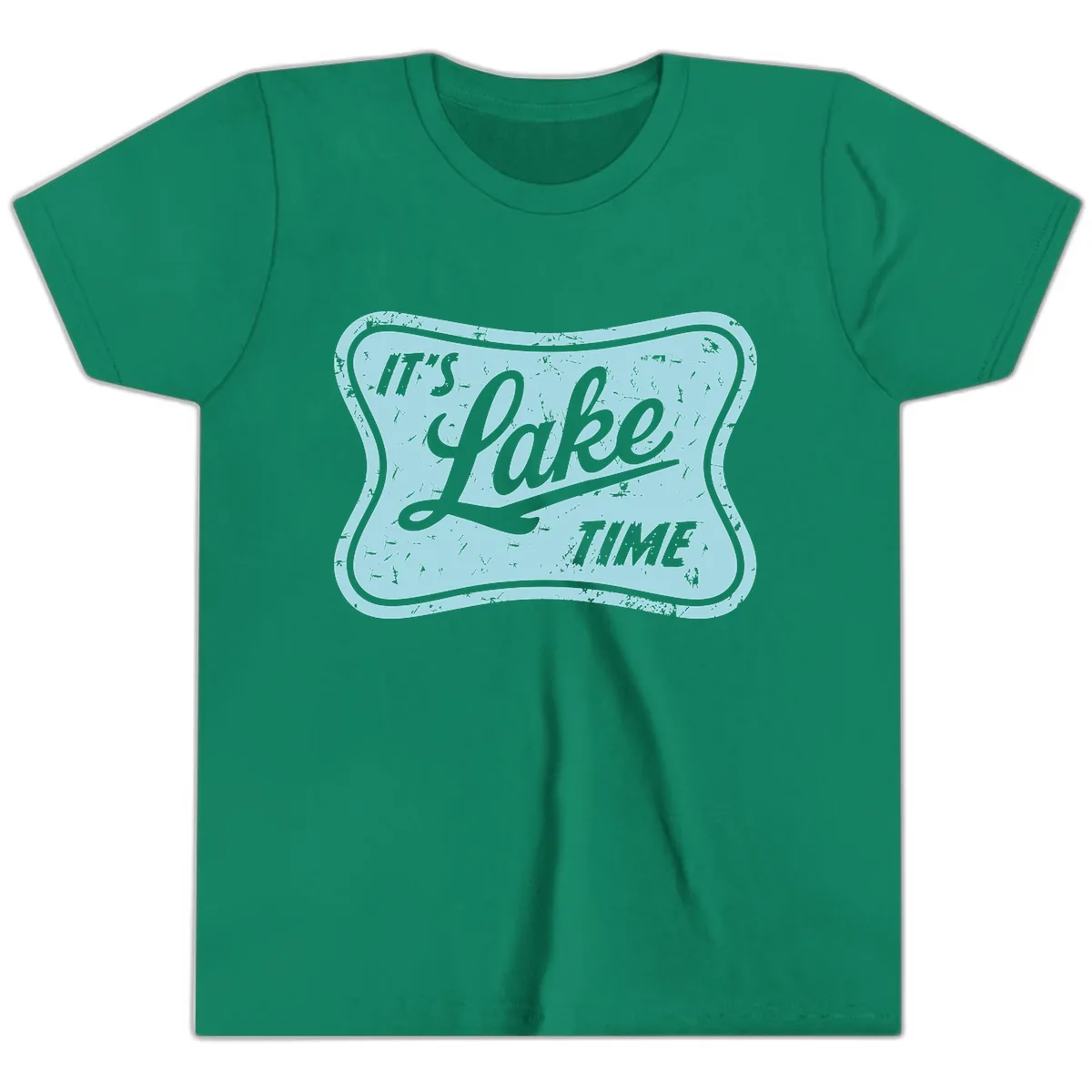 It's Lake Time Vintage Sign Youth T-Shirt in Kelly