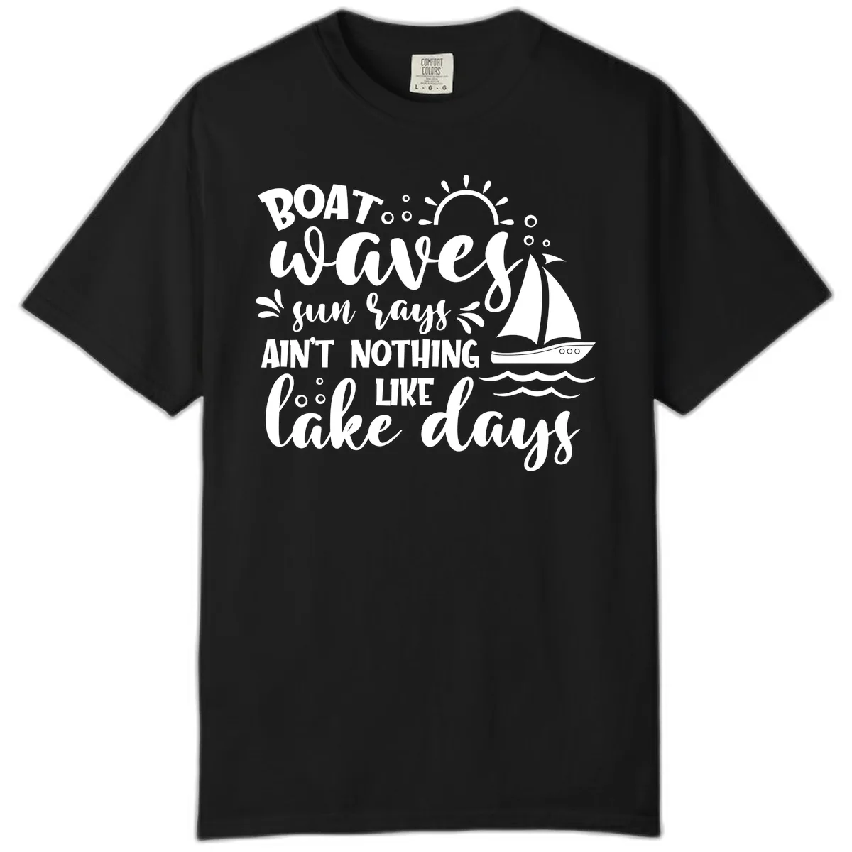 Boat Waves Sun Rays Lake Days Comfort Color in Black
