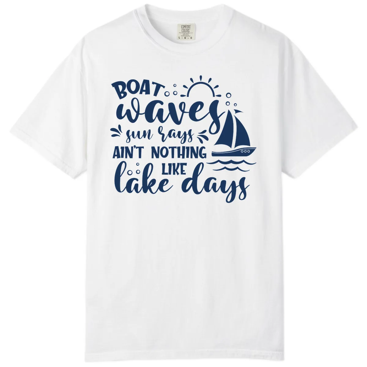 Boat Waves Sun Rays Lake Days Comfort Color in White