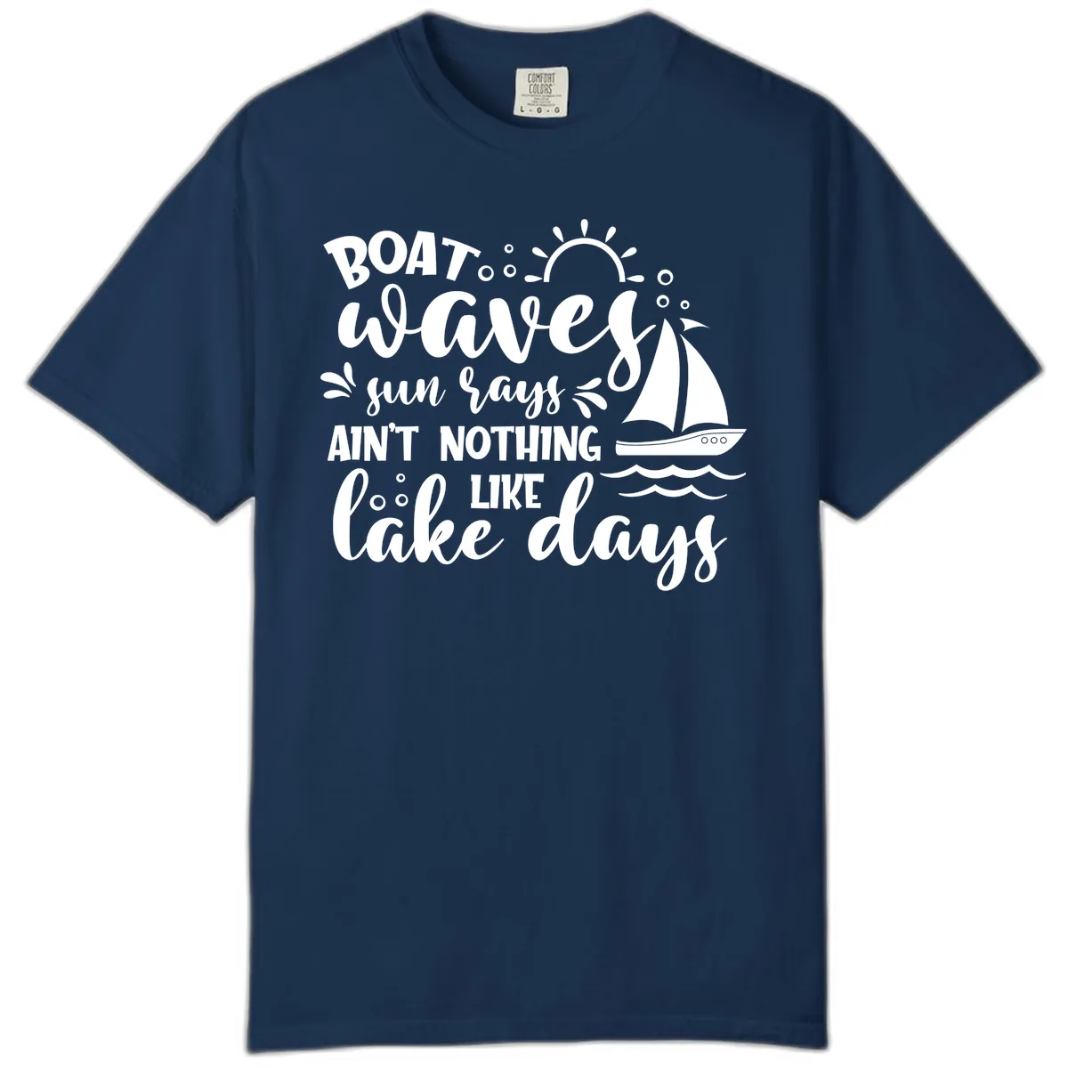 Boat Waves Sun Rays Lake Days Comfort Color in Navy