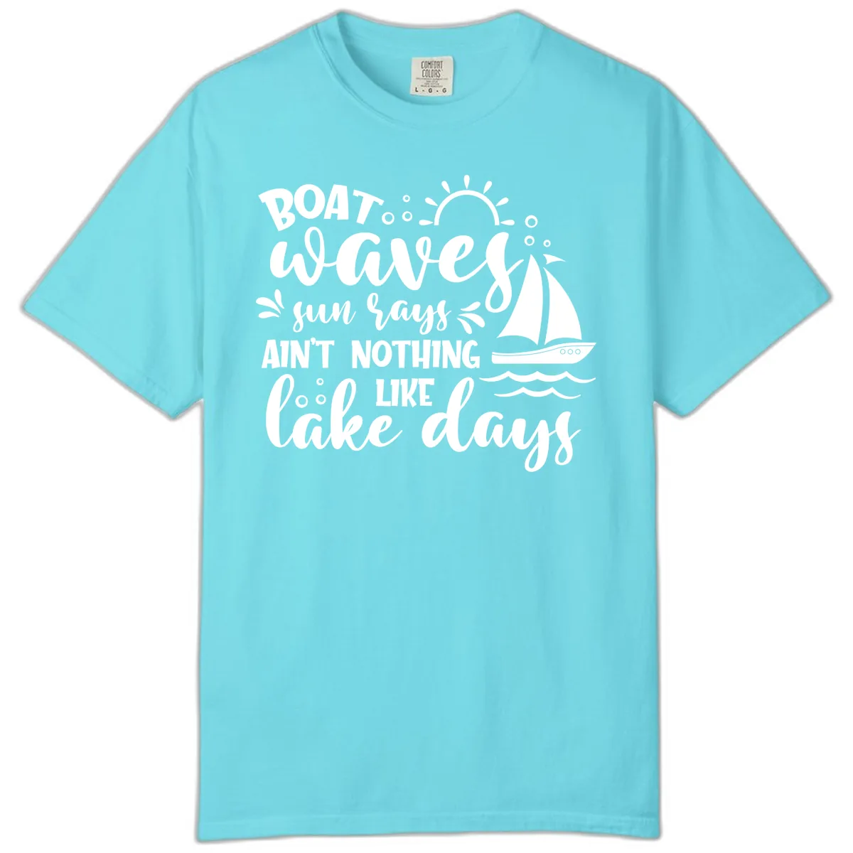 Boat Waves Sun Rays Lake Days Comfort Color in Lagoon Blue