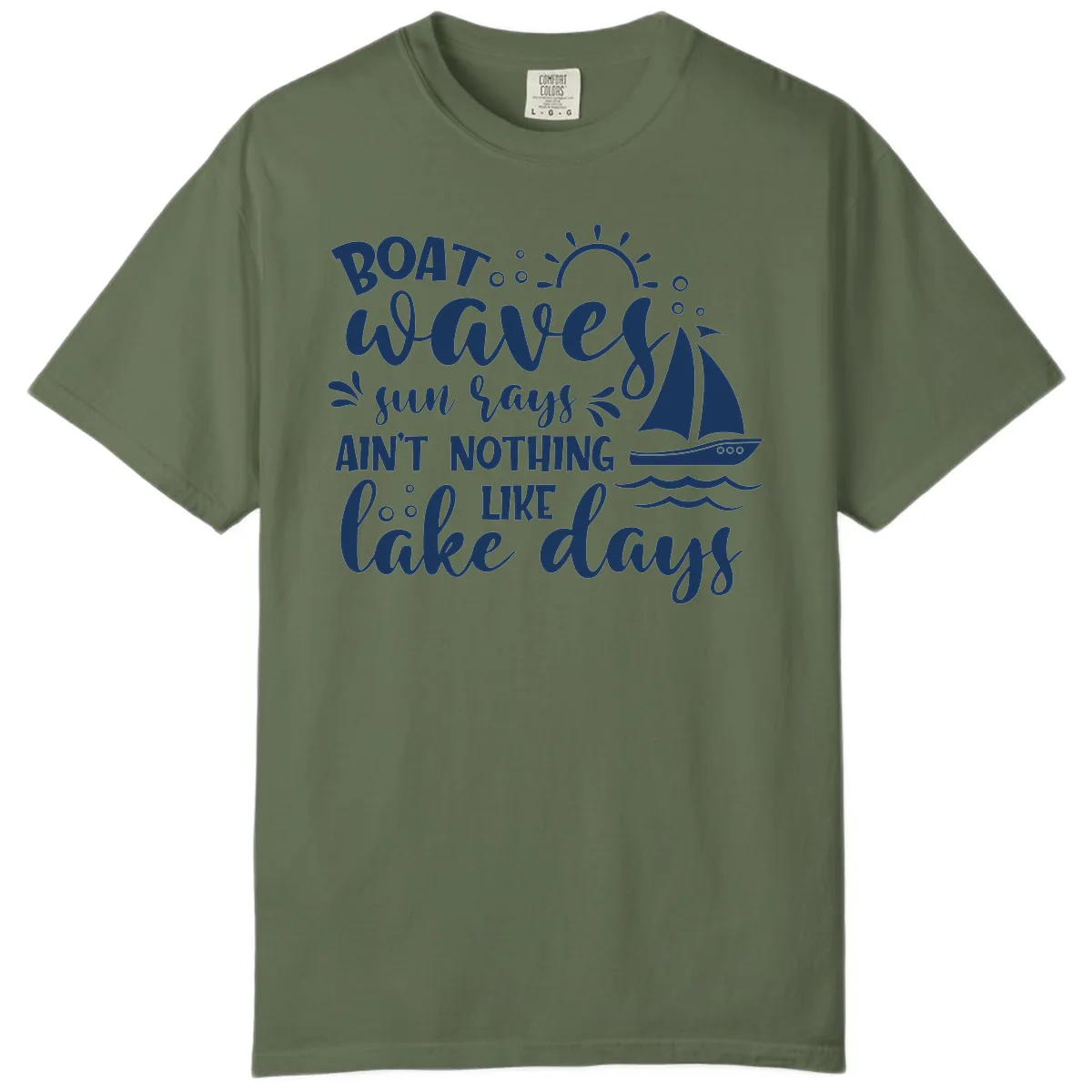 Boat Waves Sun Rays Lake Days Comfort Color in Sage