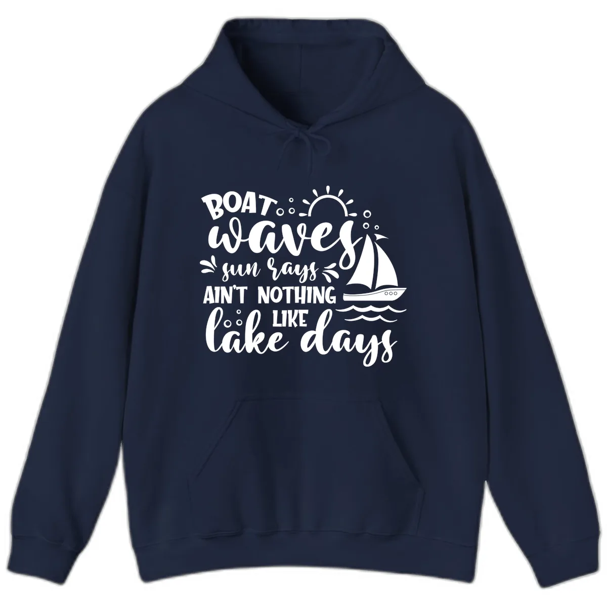 Boat Waves Sun Rays Lake Days Hoodie in Navy
