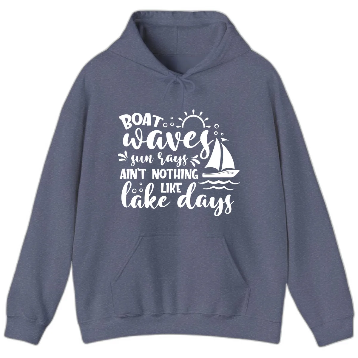 Boat Waves Sun Rays Lake Days Hoodie in Heather Navy