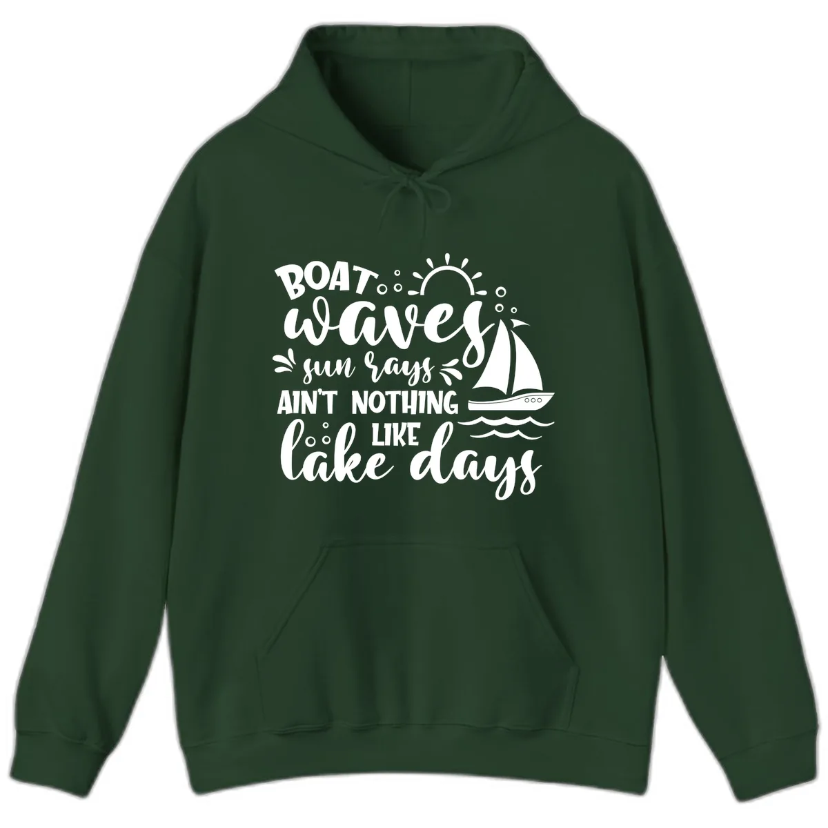 Boat Waves Sun Rays Lake Days Hoodie in Forest Green