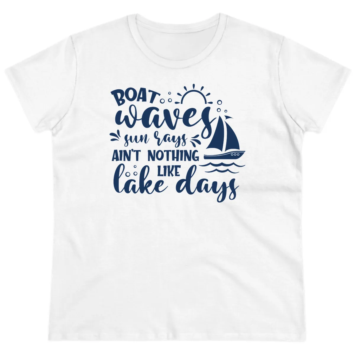 Boat Waves Sun Rays Lake Days Ladies Tee in White
